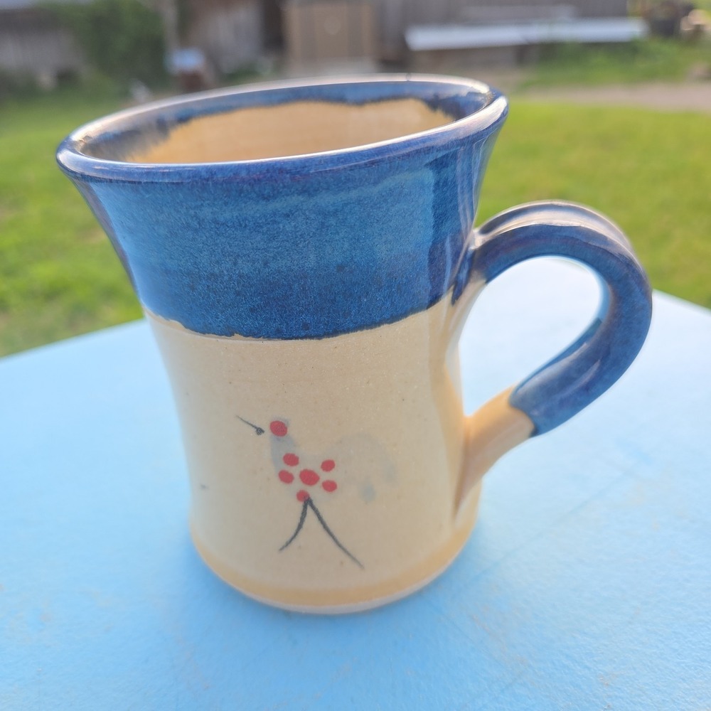 Mucros Pottery Decorated Coffee Mug  Handcrafted Unique Design Irish Bird Blue